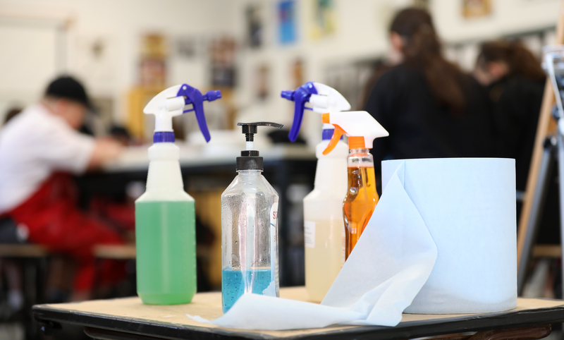 Cleaning supplies for clean classroom