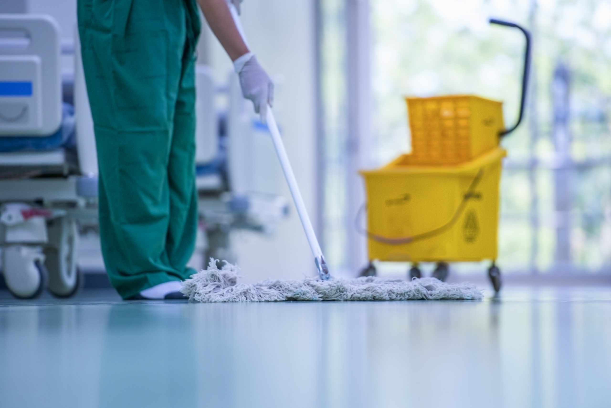 Cleaning the hospital floor 
