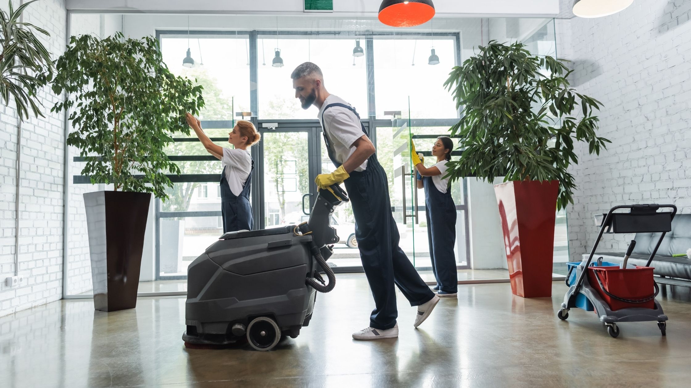 Cleaning company cleaning a commercial floor